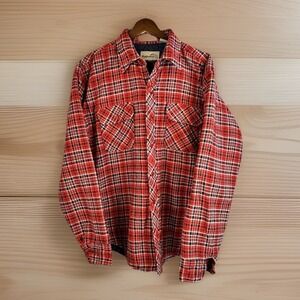 True Vintage Insulated Flannel Shirt L Red Plaid 100% Cotton Shacket Gorpcore